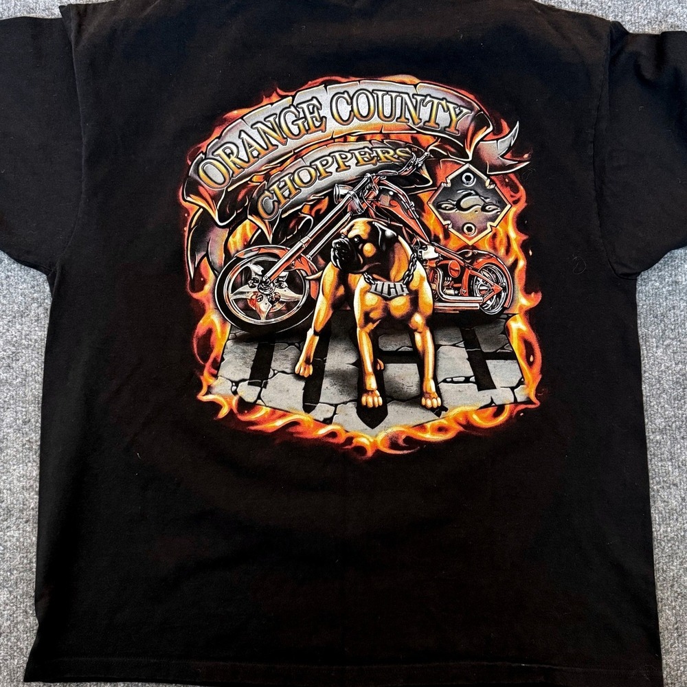 Orange County Choppers T-Shirt XL Black Dog Flame Graphic Biker Tee